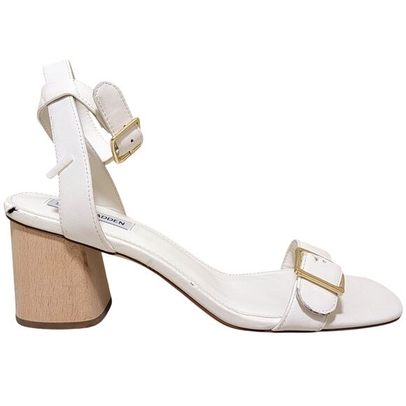 Steve Madden Women Mindi Ankle Strap Block Heel Sandal Size US 10M White Leather - Picture 2 of 7